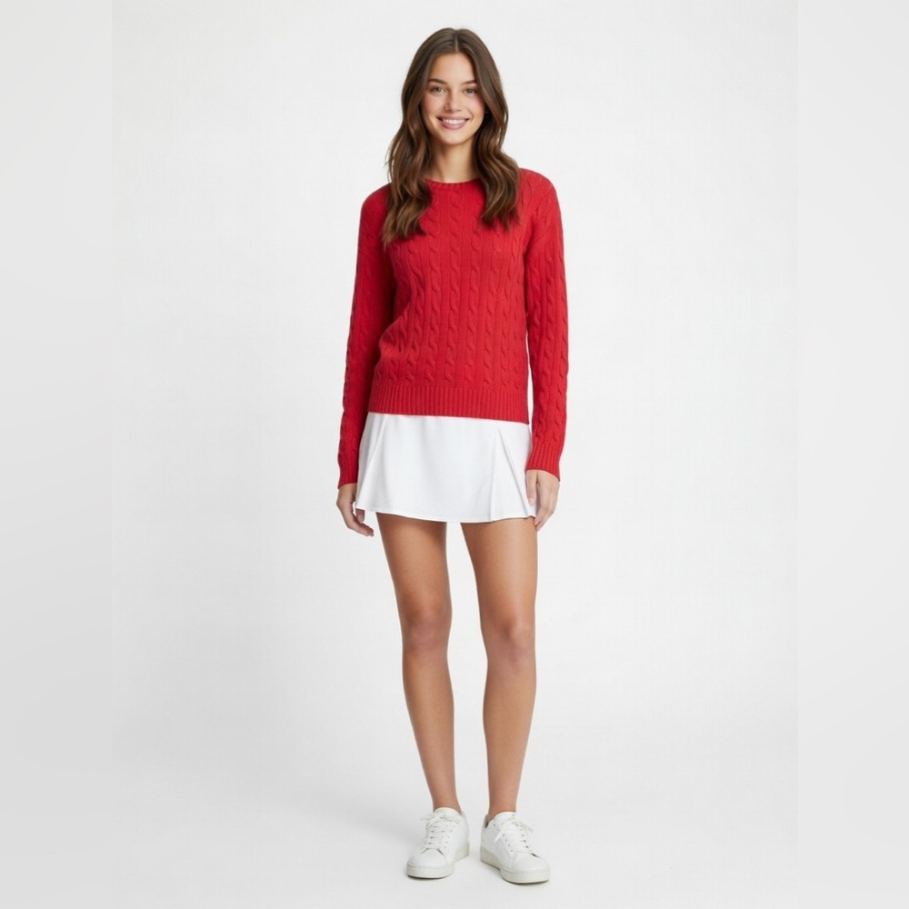 Ralph Lauren 100% Cashmere Cable Knit Sweater Red Crewneck Women’s Large